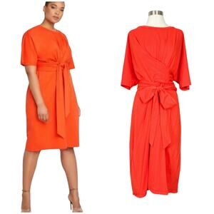 Eloquii | Bold Orange Plus Size Tie Waist short Sleeve Midi Dress 20